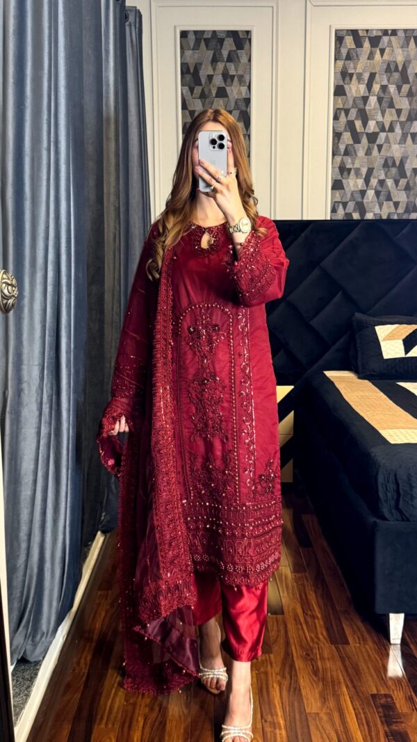 Softenet Heavy Handwork 3 Pieces  Softenet Dupatta Plain Trousers  Inner Full Attached