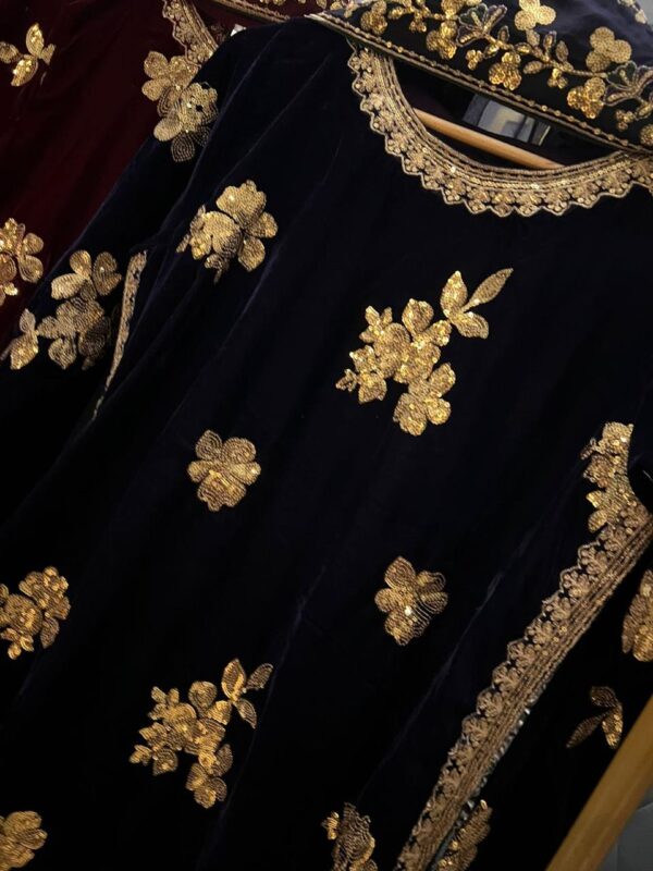 Luxury Velvet Embroidered Suit – With Chiffon Dupatta & Silk Trousers - Image 5