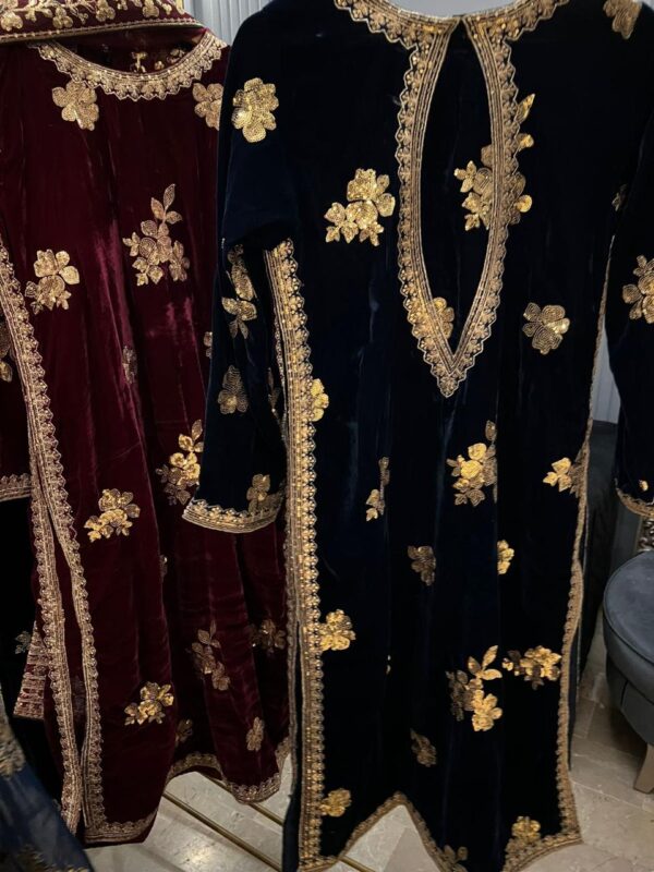 Luxury Velvet Embroidered Suit – With Chiffon Dupatta & Silk Trousers - Image 4