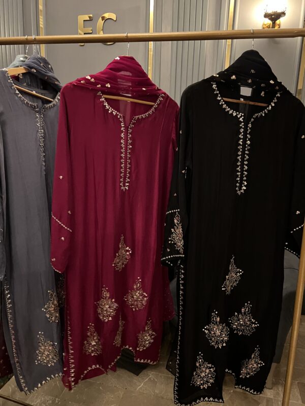 Muse Silk Heavy Handwork Article Chiffon Sequence Work Dupatta  Silk Trousers - Image 3