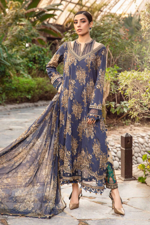 Lawn Embroidered & Lacework Stitched 3-Piece Printed Trousers & Chiffon Printed Dupatta