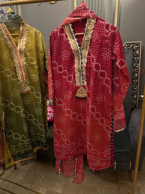 Chiffon Chunri With Indian Laces And Handwork Bunches - Image 4