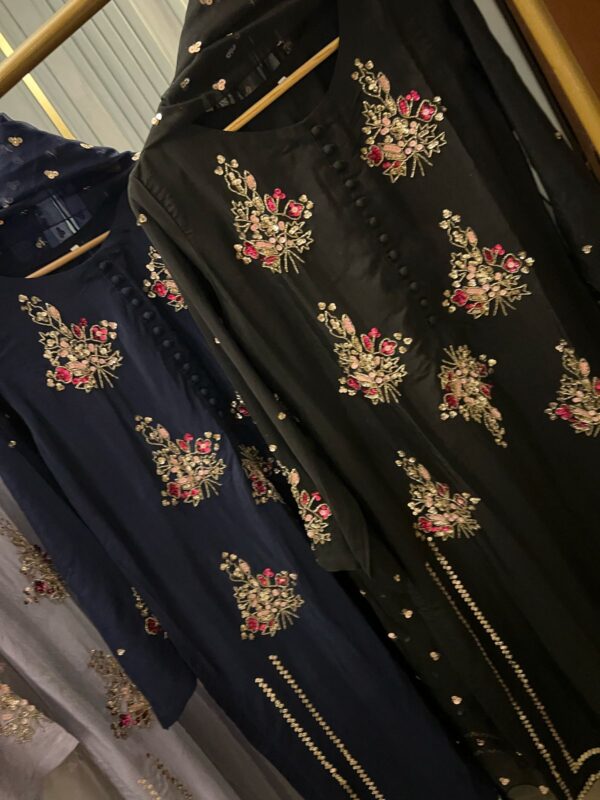Silk heavy handwork muse article  Complete front handwork  Sleeves work  Full dupatta sequence work  Silk trousers - Image 5
