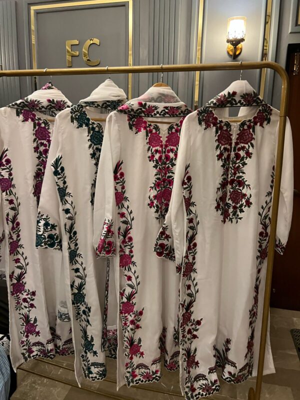New Arrivals Chiffon Heavy Embroidered Article Heavy Appliqué Work All Over Shirt Full Chiffon Embroidered Dupatta  Silk Trousers - Image 3