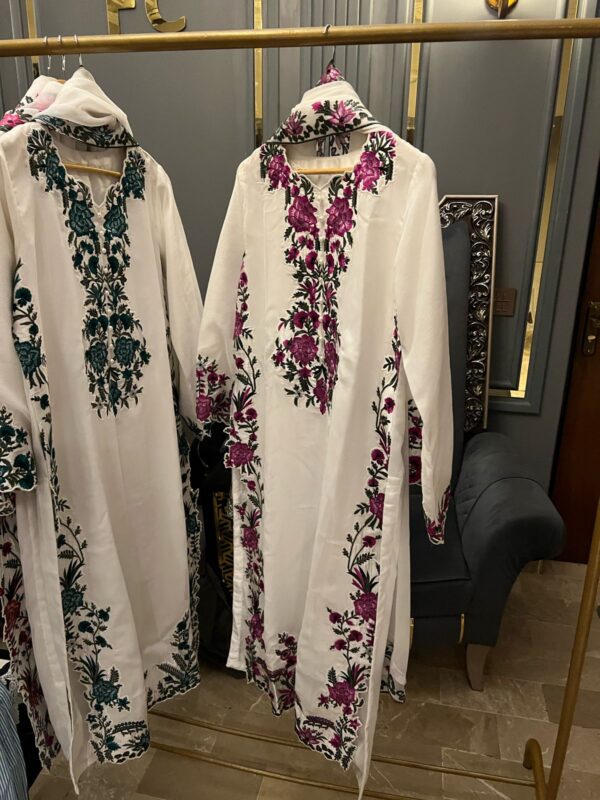New Arrivals Chiffon Heavy Embroidered Article Heavy Appliqué Work All Over Shirt Full Chiffon Embroidered Dupatta  Silk Trousers - Image 4